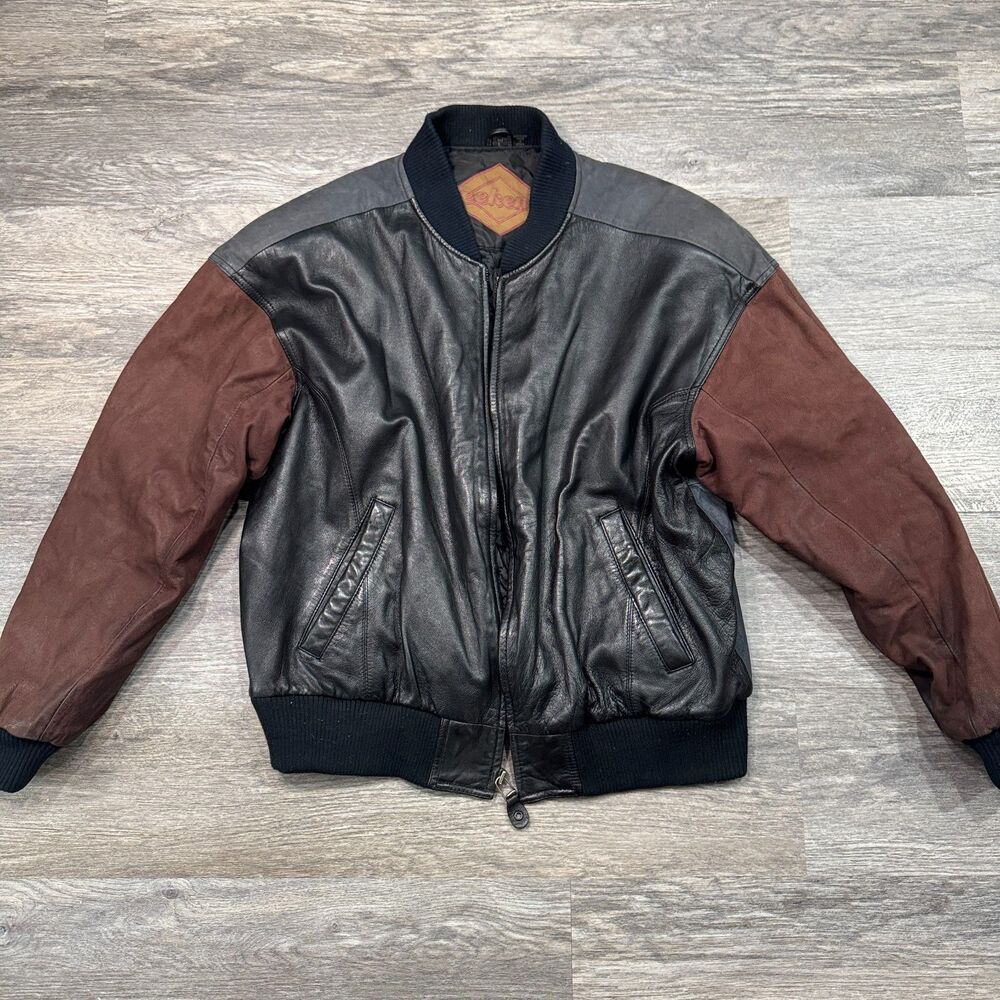 Weekends Leather Colorblock Bomber Jacket Size L
